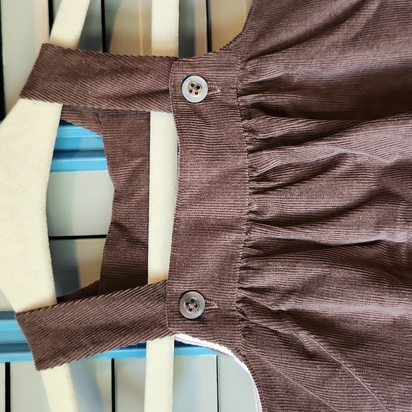 Jacadi Paris Dark Brown Jumpsuit with Pink Floral Embroidery - Picture 3 of 11